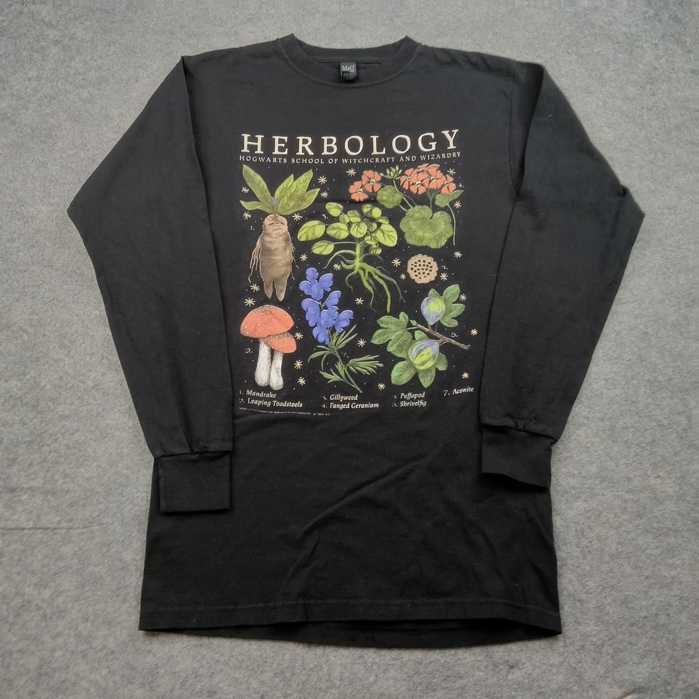 Harry Potter Shirt Womens Small Herbology Graphic Black Long Sleeve Hogwarts